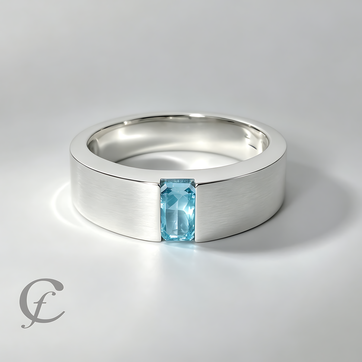 Personalized Wide Wedding Band Ring in Solid 925 Sterling Silver – Rectangular Accent Stone, Multiple Colors