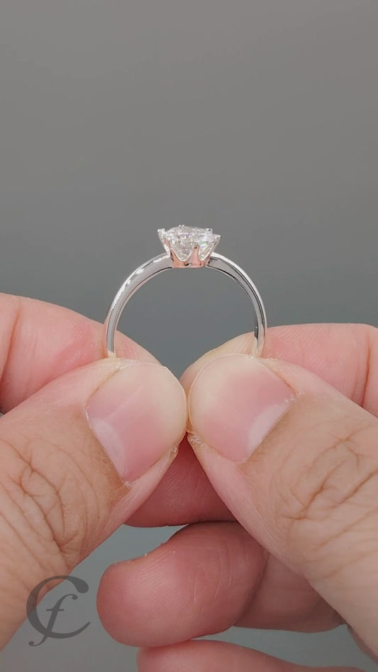 Crown Setting Round Solitaire Engagement Ring for Women in Solid 925 Sterling Silver – CZ or Moissanite